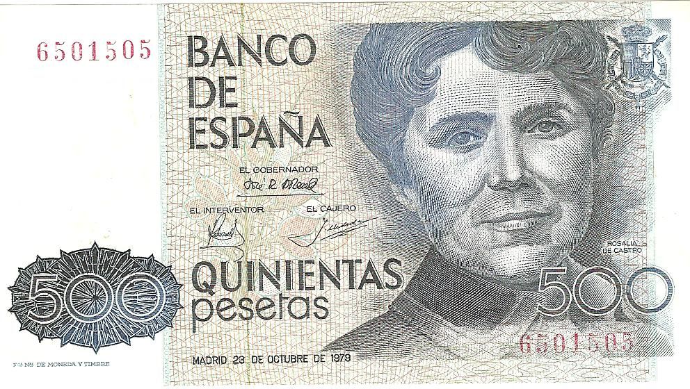 Rosalia de Castro (Santiago de Compostela, 1837 — Padron 1885) en el billete de 500 pesetas