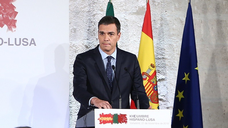 El presidente del Gobierno, Pedro Sanchez, y el primer ministro de la Republica Portuguesa, Antonio Costa, durante la rueda de prensa conjunta